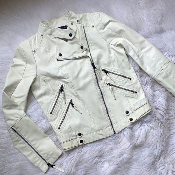👽[ Apperloth ] White Zipper Motorcycle Jacket - Picture 2 of 14